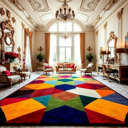 Handcrafted Multicolor Geometric Area Rug for Living Room
